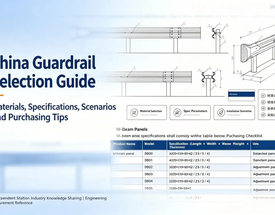 Chinese highway guardrail specifications guide with W-beam and Thrie-beam technical drawings