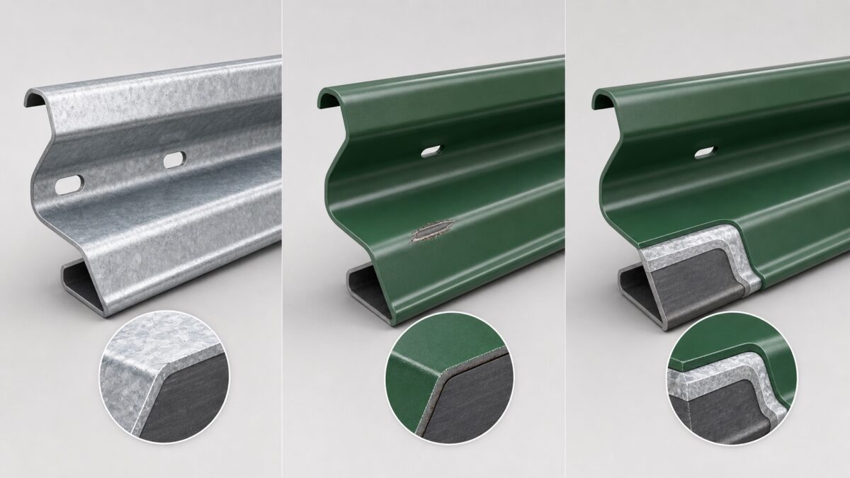 Hot-dip galvanized, powder-coated and duplex guardrail coating systems