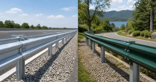 Hot-dip galvanized guardrail vs green powder-coated guardrail