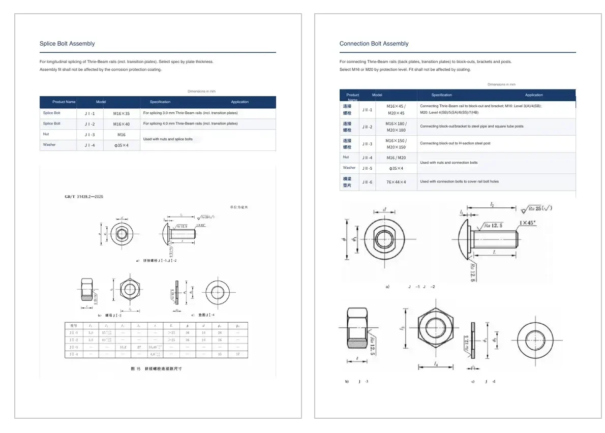 Thrie-Beam guardrail accessory technical drawings for transition plates and cross beams