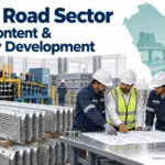 Illustration of guardrail manufacturing and engineering collaboration for Saudi road-sector development.