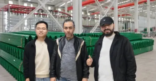 Turkmenistan customer visiting the highway guardrail manufacturing facility with the China Guardrail team